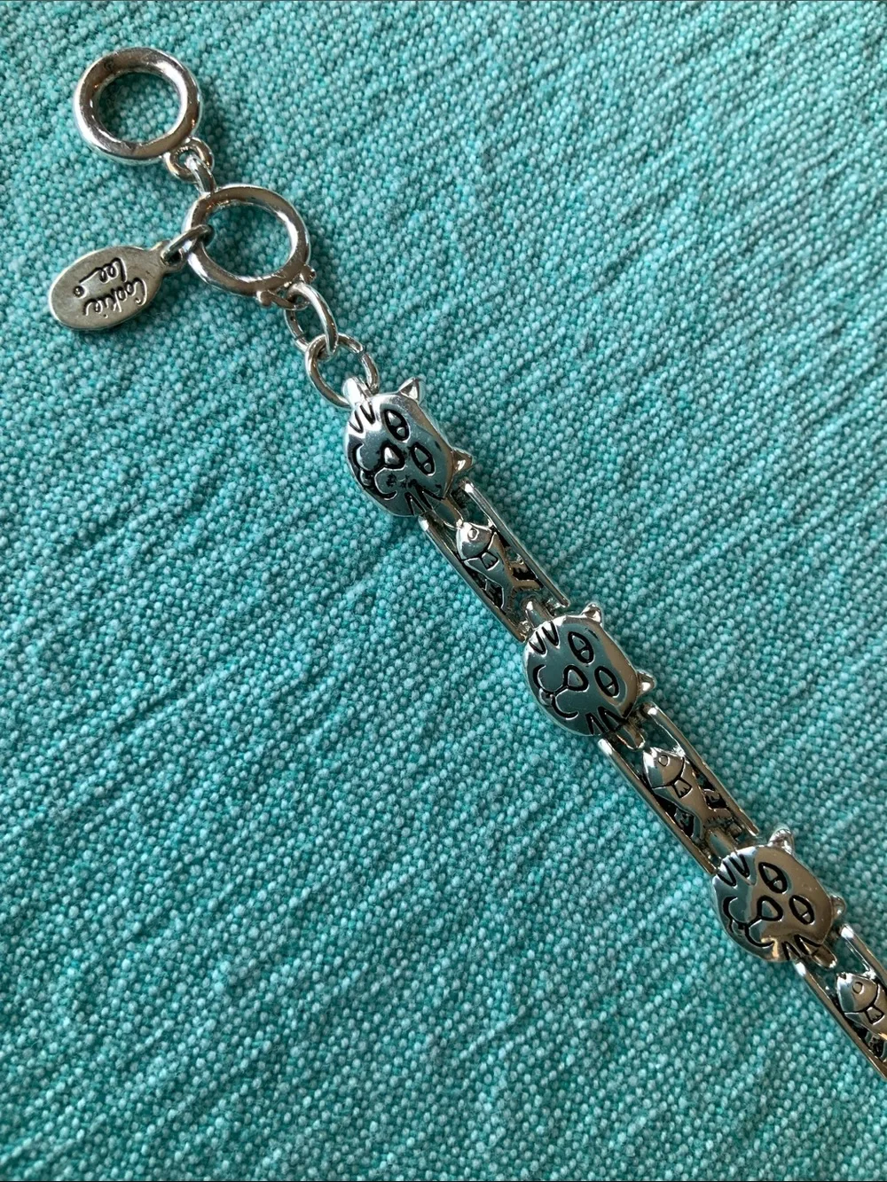 Cookie Lee Silver Tone Cat Fish Link Tennis Bracelet Retired Adjustable
